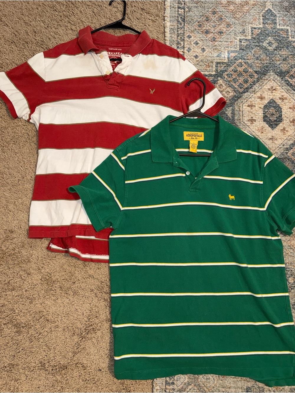 Set of Vintage American Eagle & Aeropostale Striped Polos as Large
